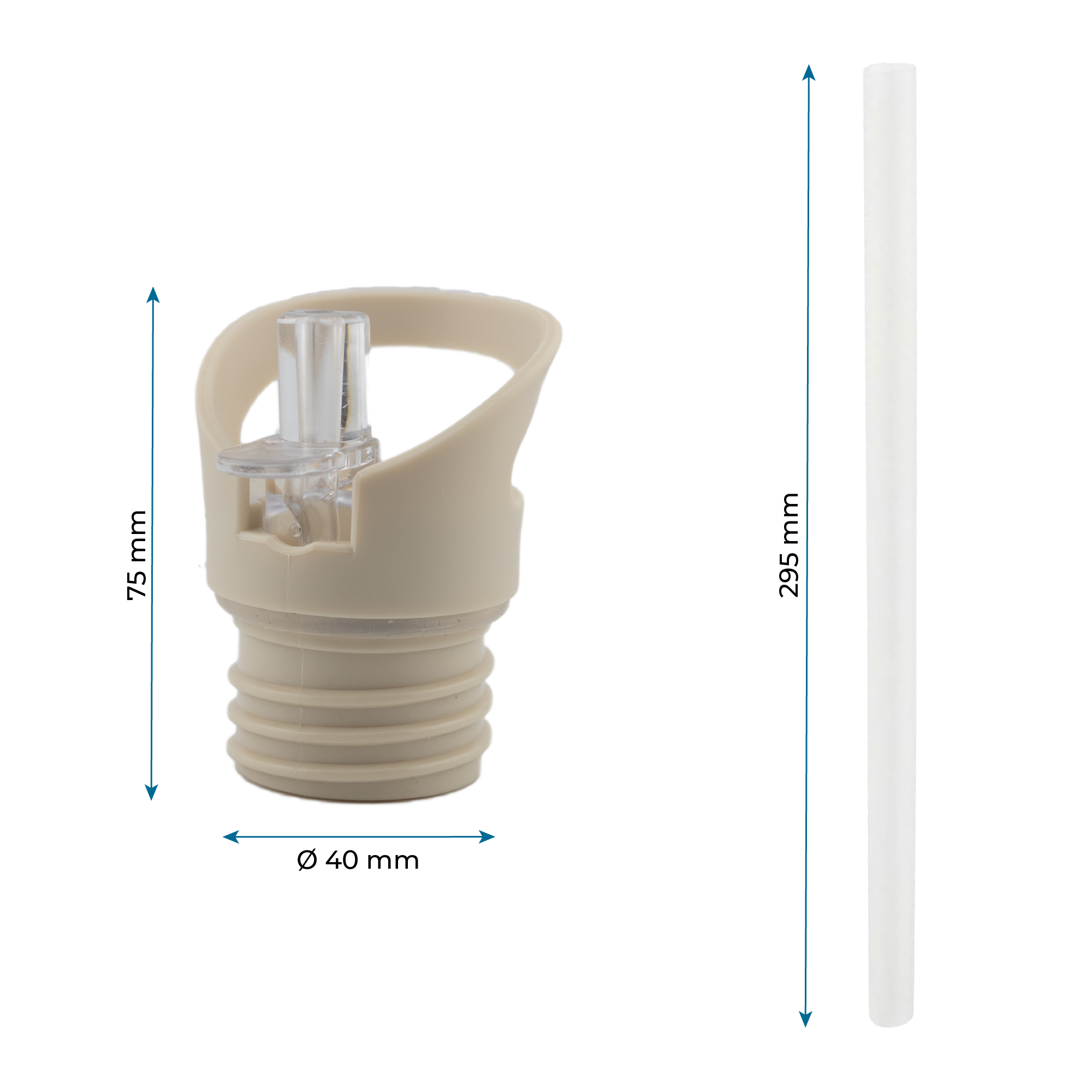 Trinkaufsatz mit Strohhalm für Edelstahltrinkflaschen - Durchmesser 4,5cm - beige