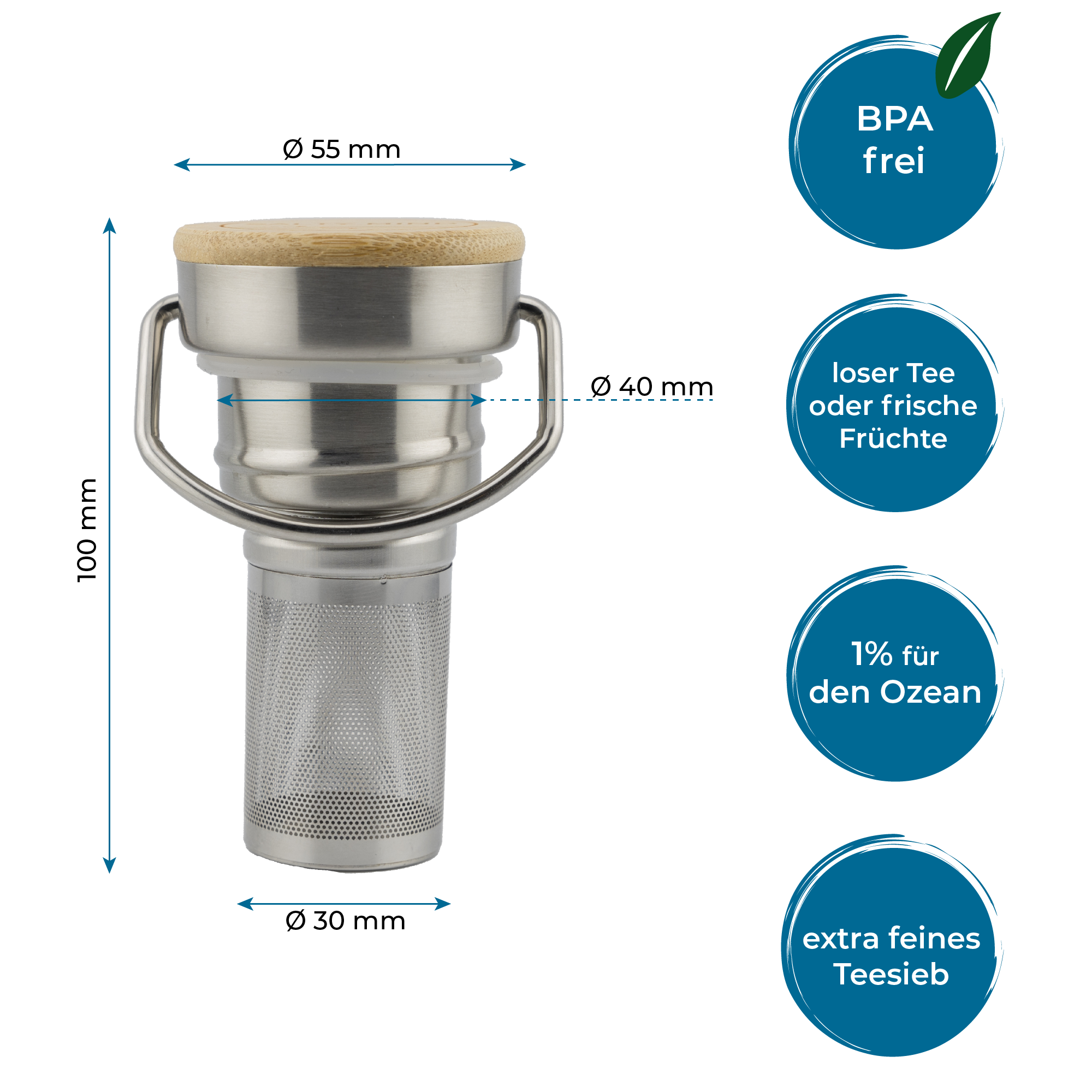 Praktisches Teesieb für Edelstahltrinkflaschen - Durchmesser 4,5cm