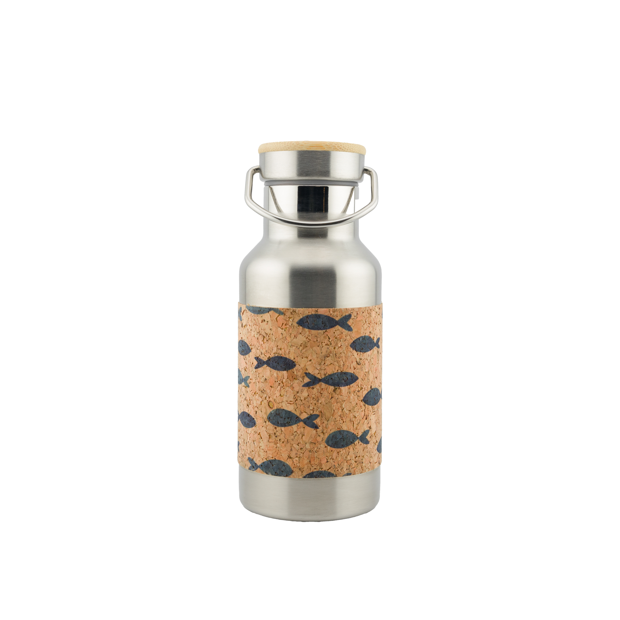 Edelstahl Kinderflasche mit Fischmotiv und Korkummantelung - 350ml