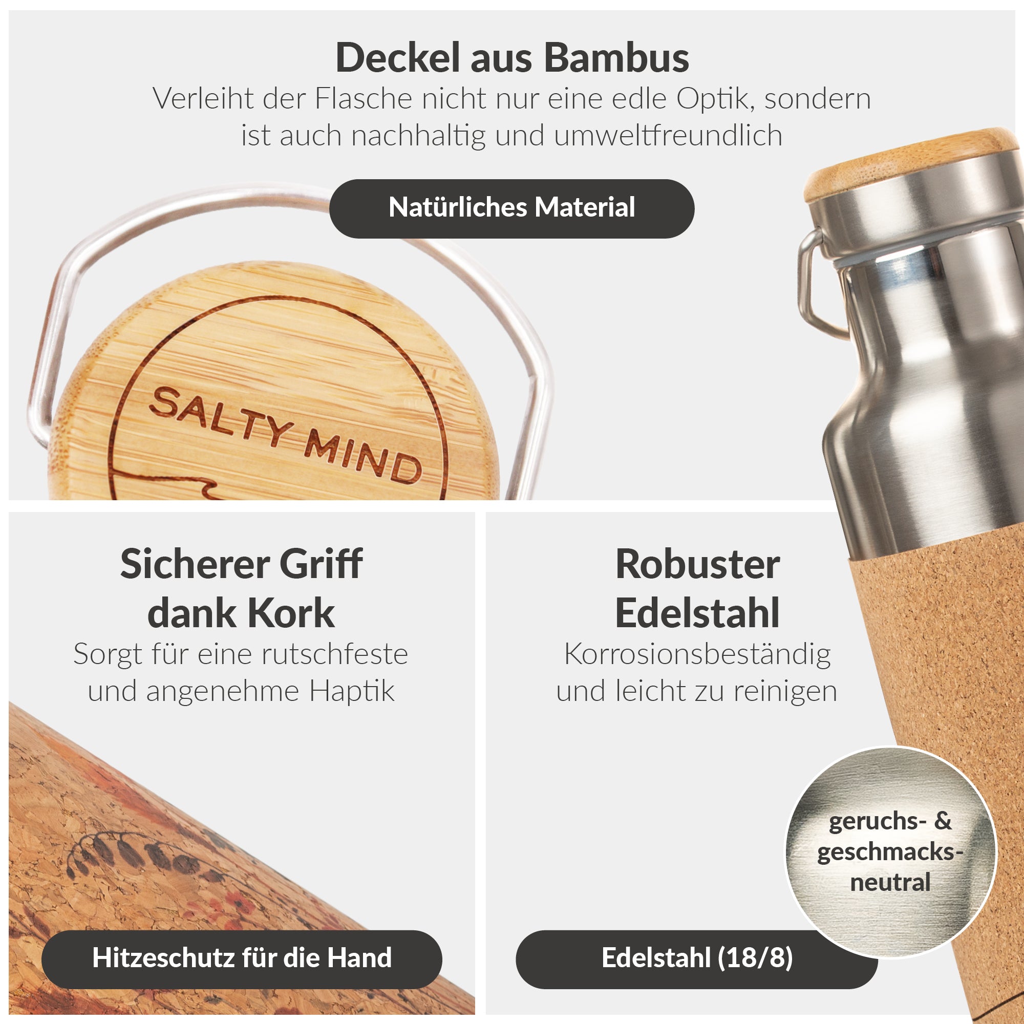 Edelstahl Trinkflasche mit Mandala Cut und Korkummantelung - 750ml