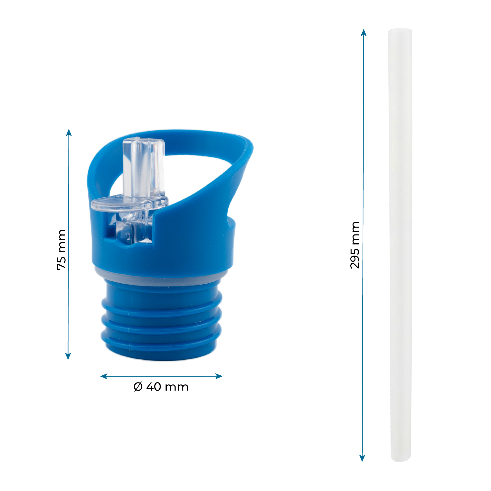 Trinkaufsatz mit Strohhalm für Edelstahltrinkflaschen - Durchmesser 4,5cm - blau
