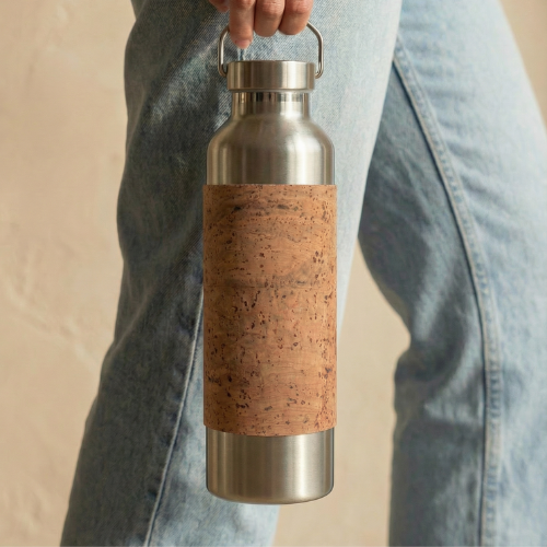 Edelstahl Trinkflasche 750ml mit Korkleder-Sleeve – Wholesale