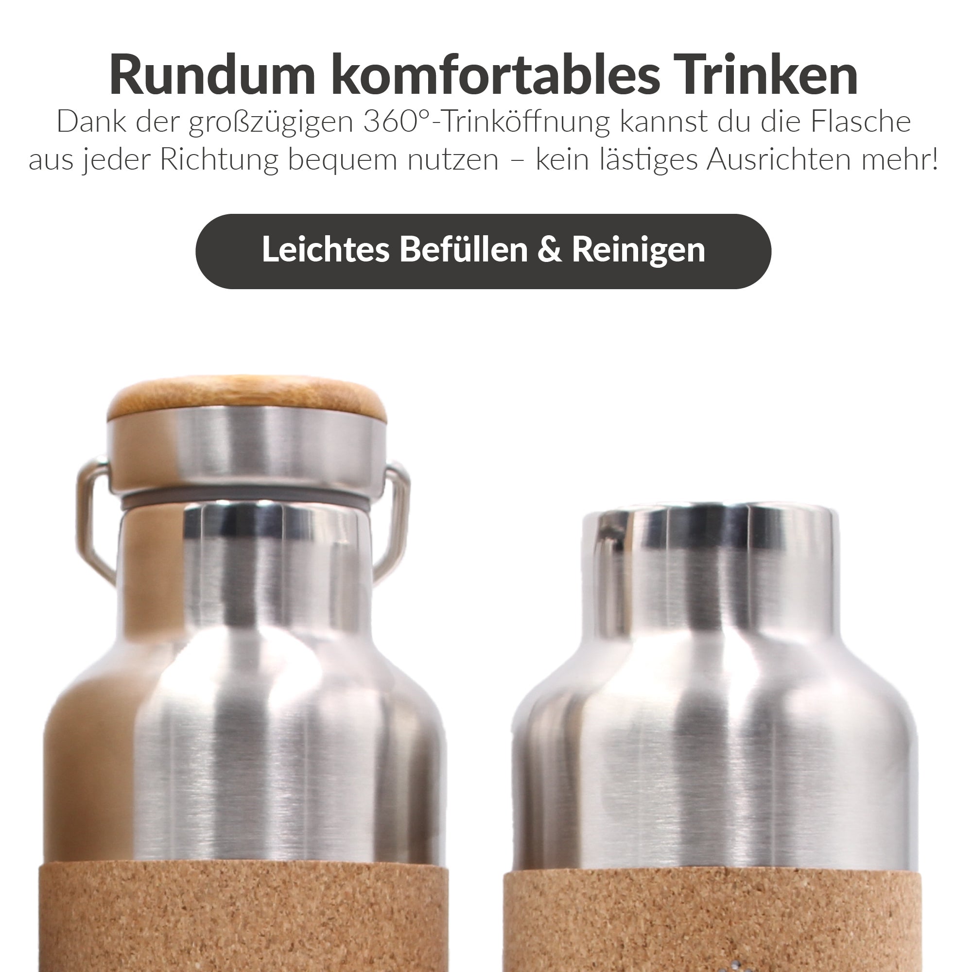 Edelstahl Trinkflasche mit Wave Gravur und Korkummantelung - 750ml